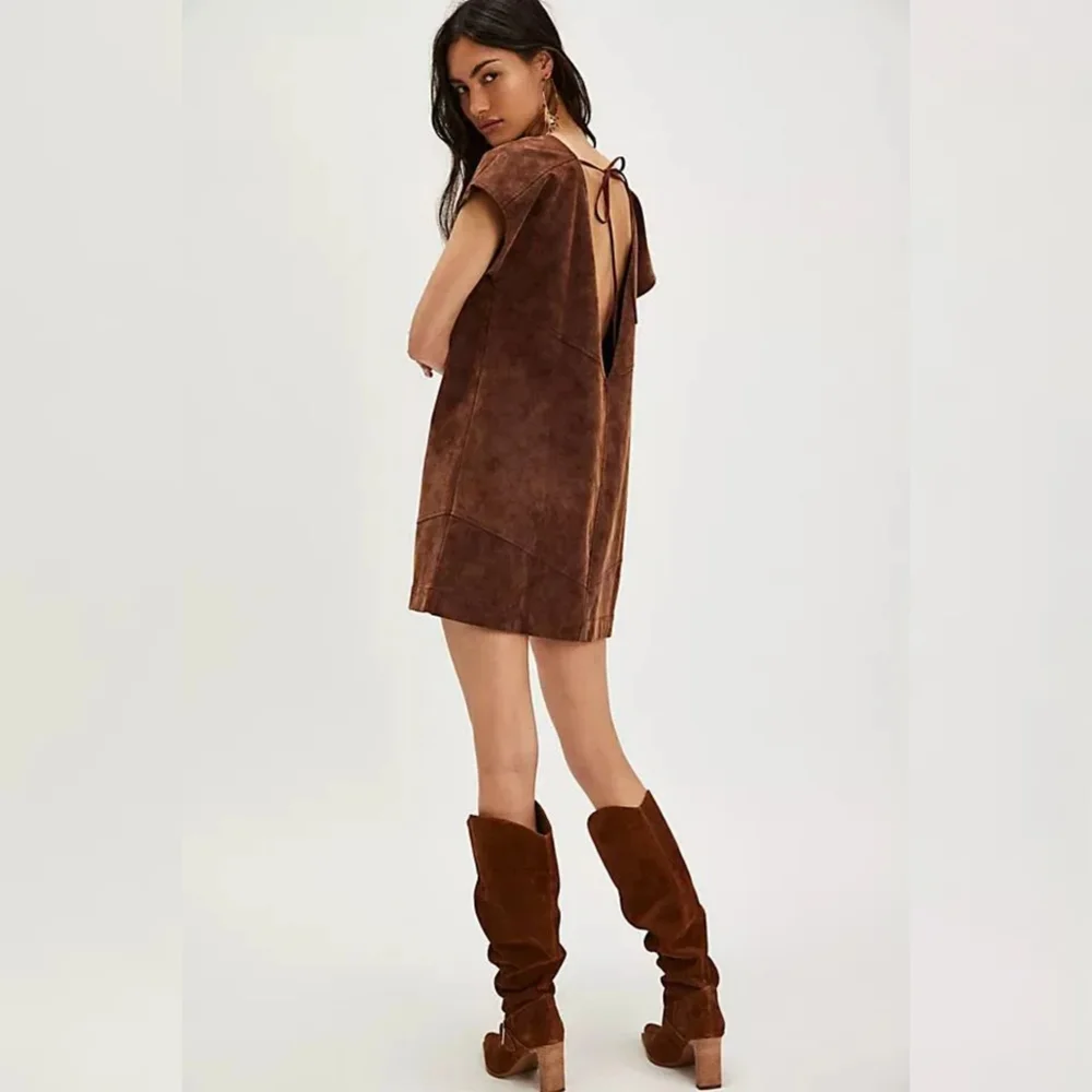 Free People Sawyer Faux Leather‎ Mini Dress Chicory Coffee Brown Women's Medium